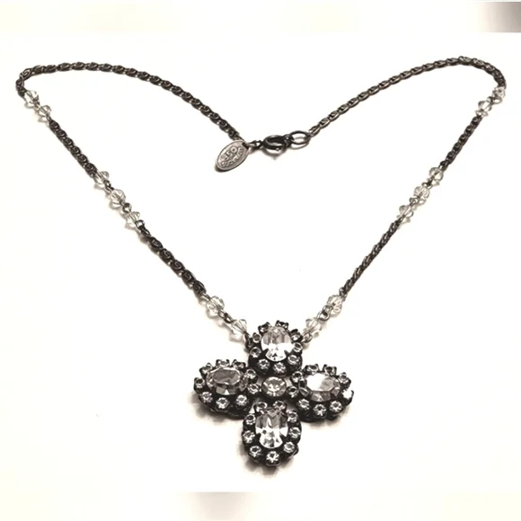 Vtg Liz Palacios Swarovski Crystal Cross Necklace 90s 1990s Rare - Picture 2 of 10